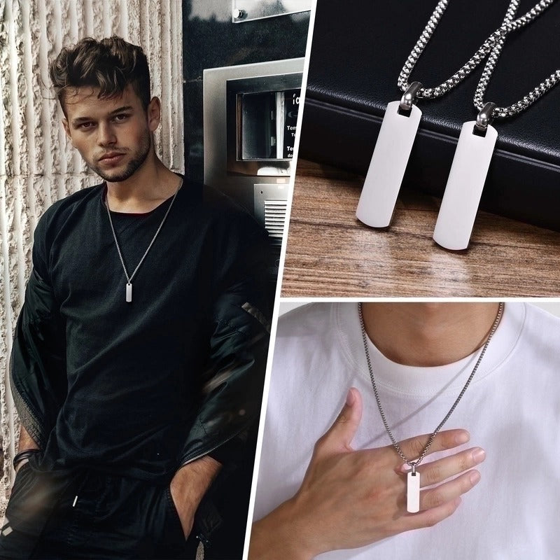 Colier barbati, argintiu, din otel inoxidabil, suflat cu aur 18k, cu placuta, Rahel C9