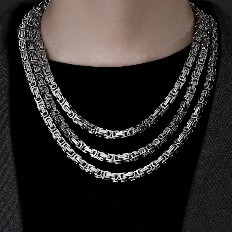 Colier barbati, argintiu, din otel inoxidabil, suflat cu aur 18k, cu zale imbinate, Raoul C9