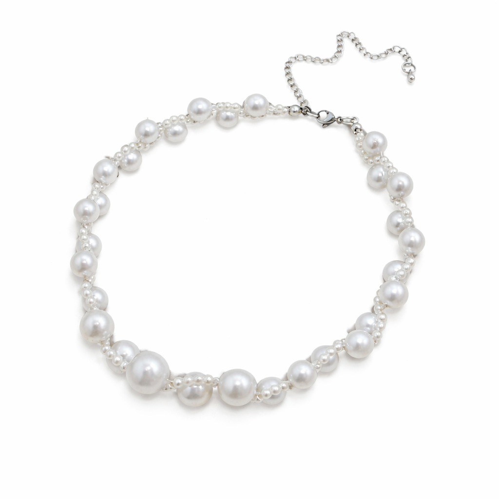Colier choker argintiu, cu perle, Olla C5 – Pursehuit.ro