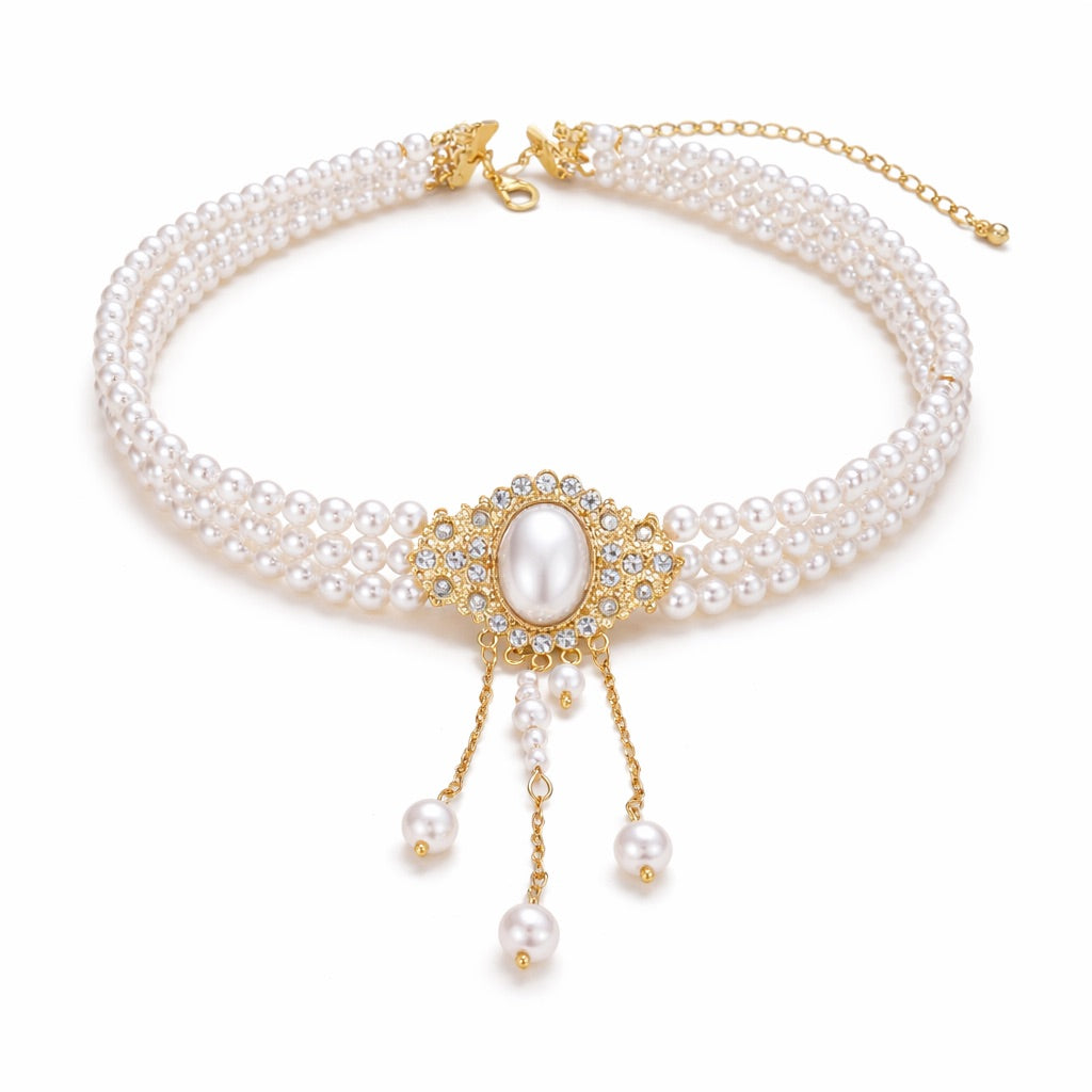 Colier choker, auriu, cu perle, Ose C26 – Pursehuit.ro