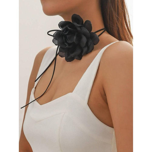 Colier choker, negru, cu floare, Benna C15 OUT - Pursehuit.ro