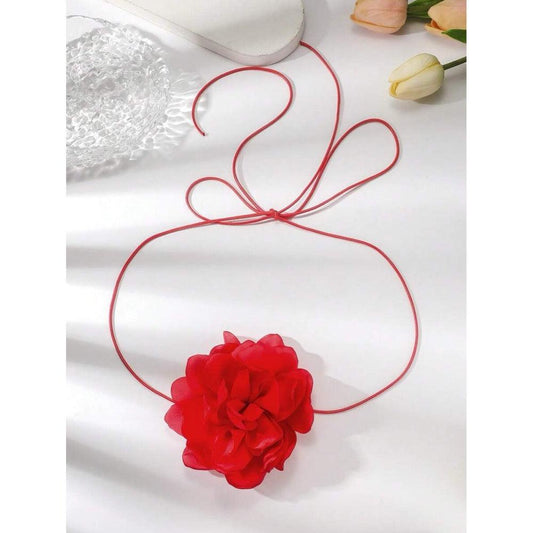 Colier choker, rosu, cu floare, Benigna C15 - Pursehuit.ro