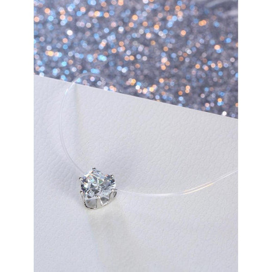 Colier cu fir transparent, argintiu, cu inima si piatra din zirconiu, Amanda C16 - Pursehuit.ro