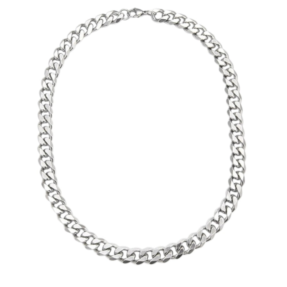 Colier cuban barbati, argintiu, din otel inoxidabil, suflat cu aur 18k, cu zale, Puck C9