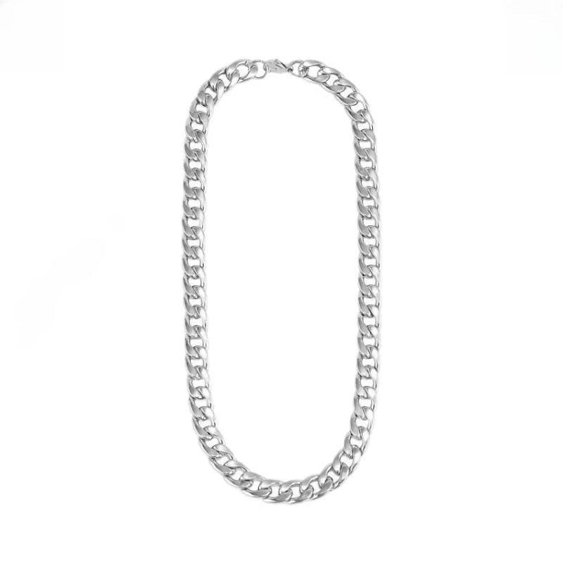 Colier cuban barbati, argintiu, din otel inoxidabil, suflat cu aur 18k, cu zale, Ricardo C9