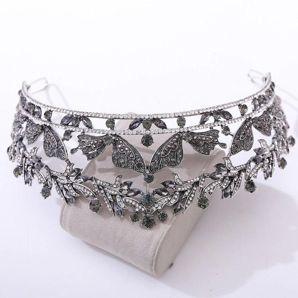 Coronita argintie, cu pietre gri si verzi, Amanda C6 - Pursehuit.ro