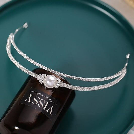 Coronita argintie, cu pietre si perla, Merry C14 - Pursehuit.ro