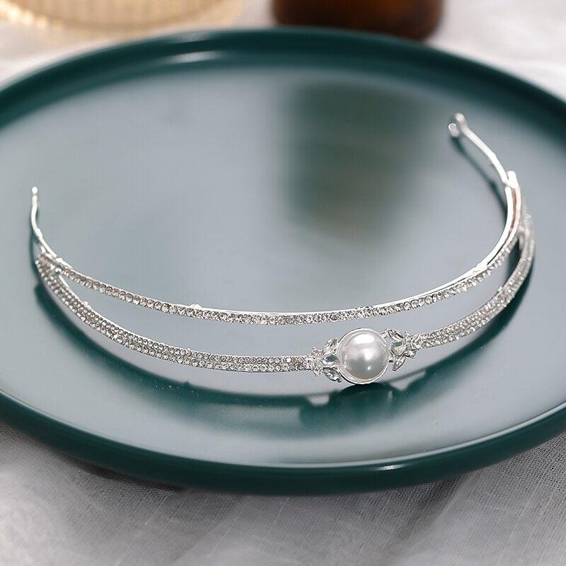 Coronita argintie, cu pietre si perla, Merry C14 - Pursehuit.ro