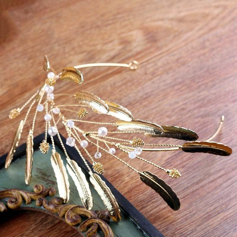 Coronita aurie, cu frunze si perle, Krishna C1 - Pursehuit.ro