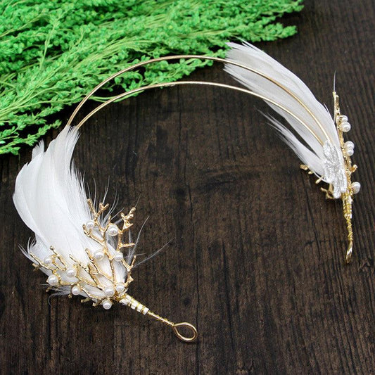 Coronita aurie, stil boho, cu pene, Athalia C2 - Pursehuit.ro