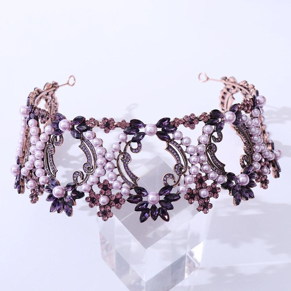 Coronita rose gold, cu perle si pietre mov, Amandus C6 - Pursehuit.ro