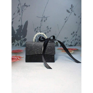 Cutiuta pentru cadou, neagra, cu autoformare, stil gentuta cu perle, 9 cm x 5.5 cm - Pursehuit.ro