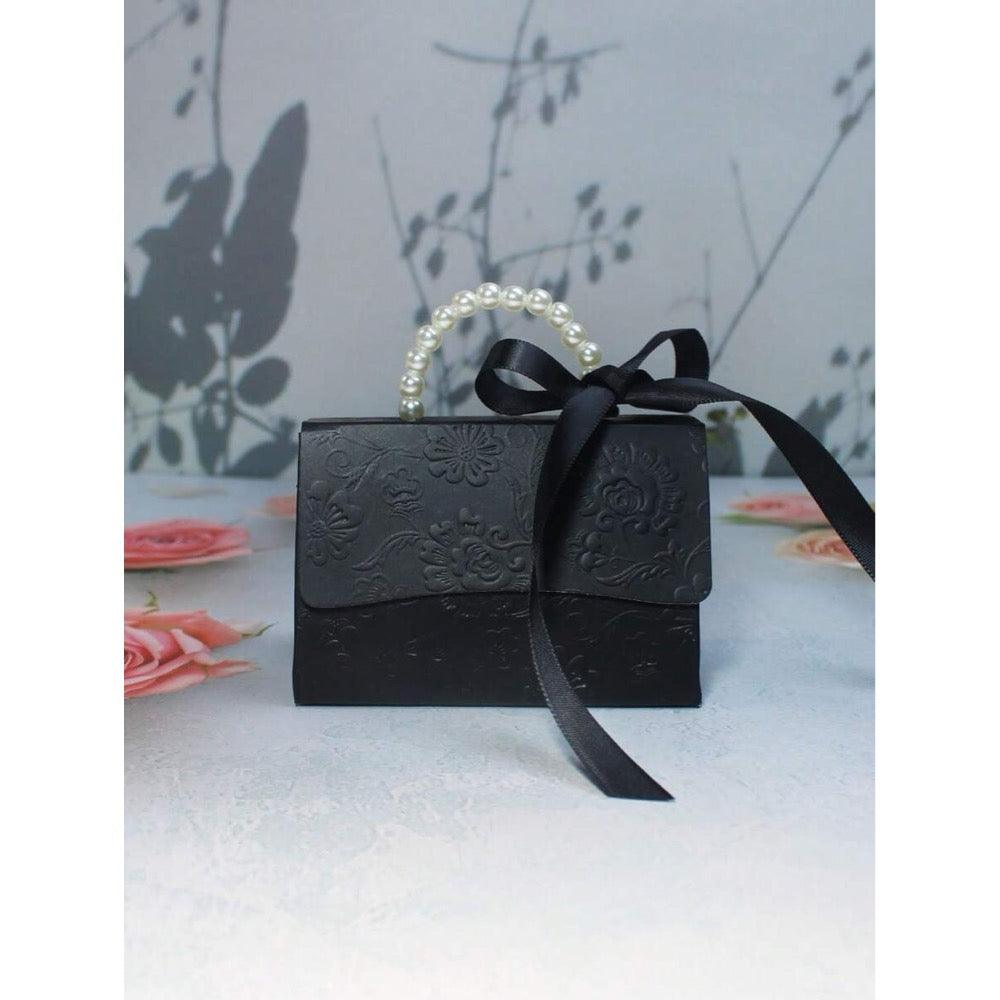 Cutiuta pentru cadou, neagra, cu autoformare, stil gentuta cu perle, 9 cm x 5.5 cm - Pursehuit.ro