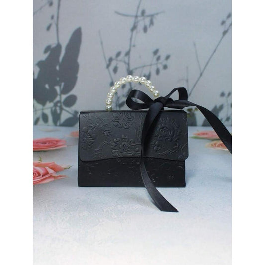 Cutiuta pentru cadou, neagra, cu autoformare, stil gentuta cu perle, 9 cm x 5.5 cm - Pursehuit.ro