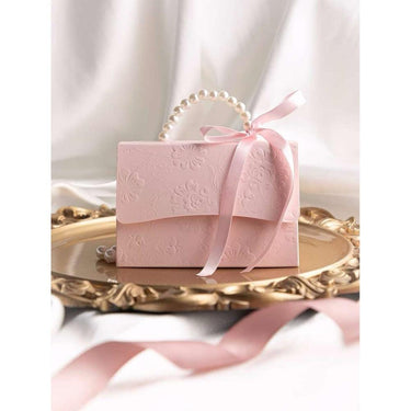 Cutiuta pentru cadou, roz, cu autoformare, stil gentuta cu perle, 9 cm x 6 cm - Pursehuit.ro