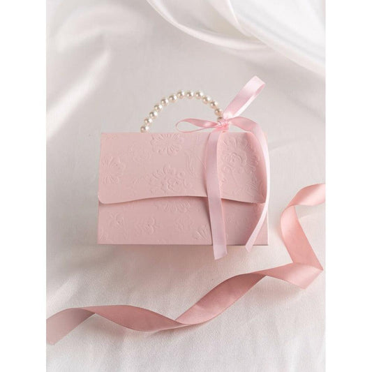 Cutiuta pentru cadou, roz, cu autoformare, stil gentuta cu perle, 9 cm x 6 cm - Pursehuit.ro