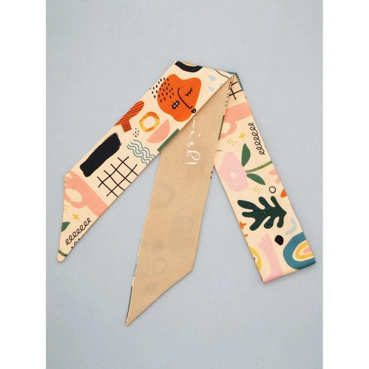 Esarfa bej, cu imprimeu abstract multicolor, Sarka C1 - Pursehuit.ro