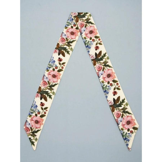 Esarfa bej, cu imprimeu floral roz, Sarra C1 - Pursehuit.ro