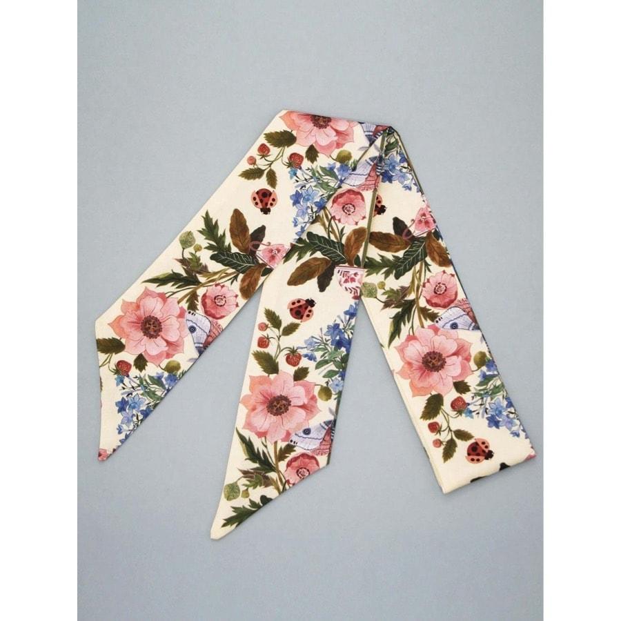 Esarfa bej, cu imprimeu floral roz, Sarra C1 - Pursehuit.ro