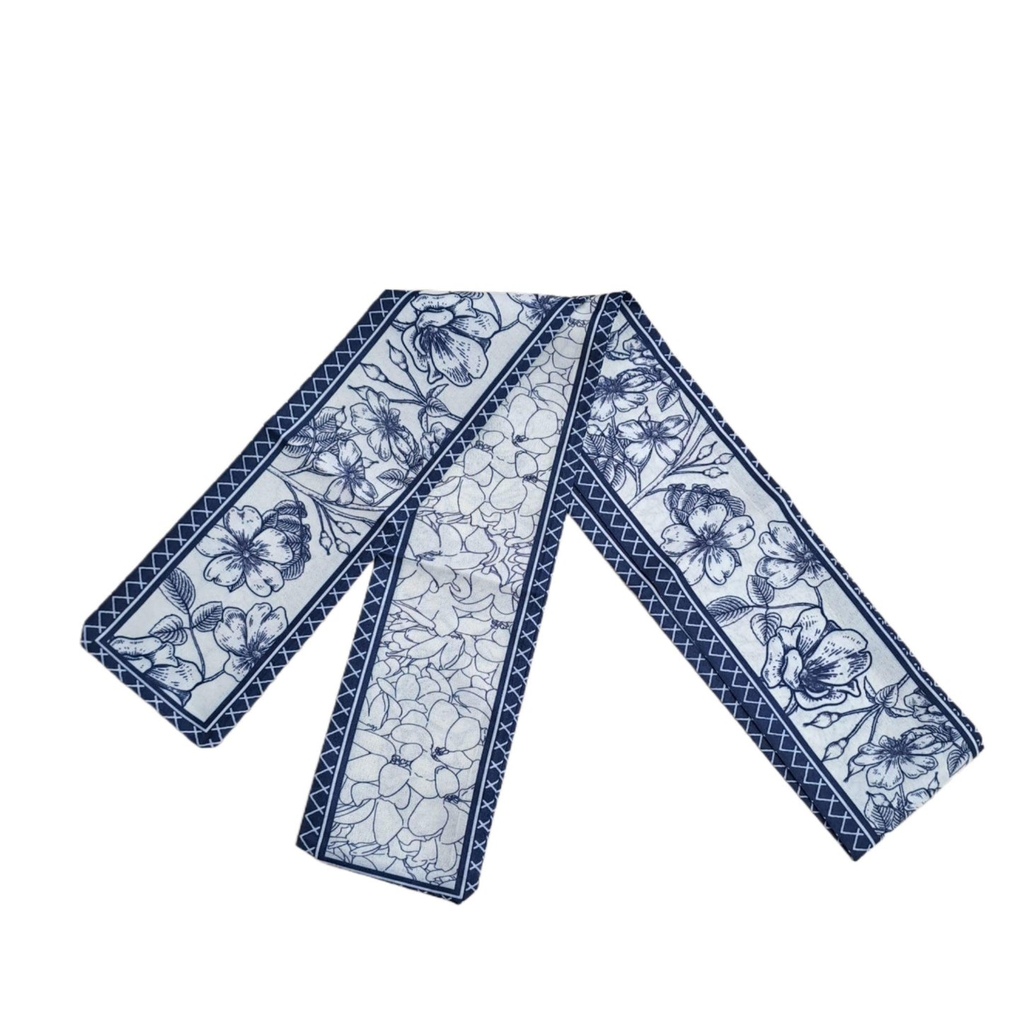 Esarfa bleumarin, cu imprimeu floral, Seda C1 - Pursehuit.ro