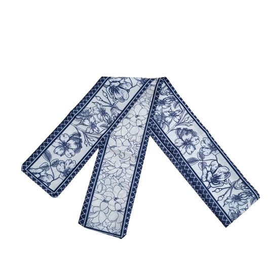 Esarfa bleumarin, cu imprimeu floral, Seda C1 - Pursehuit.ro