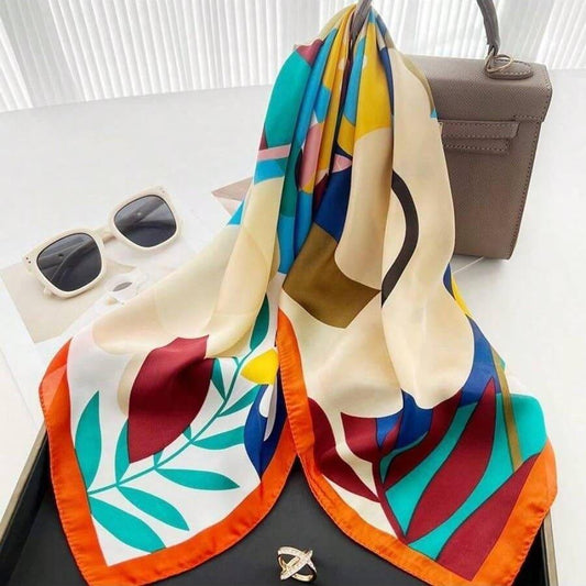 Esarfa multicolora, patrata, cu imprimeu floral, Selvin C1 - Pursehuit.ro