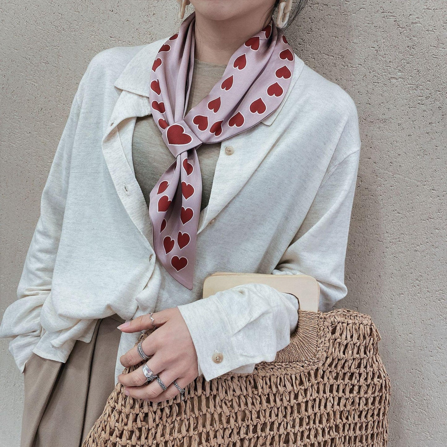 Esarfa roz, cu imprimeu, Anya C1 - Pursehuit.ro