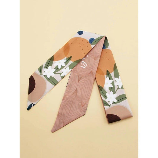 Esarfa roz pudra, cu imprimeu floral, Saria C1 - Pursehuit.ro