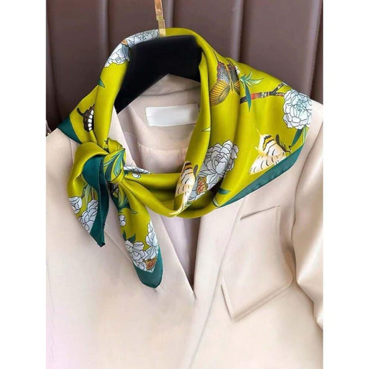 Esarfa verde, patrata, cu imprimeu floral, Scarlet C1 - Pursehuit.ro