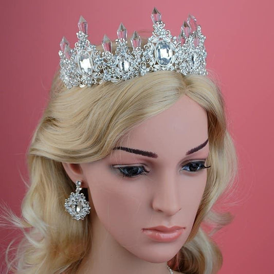 Set Coronita si Cercei, argintiu, cu pietre, Madeline C6 - Pursehuit.ro