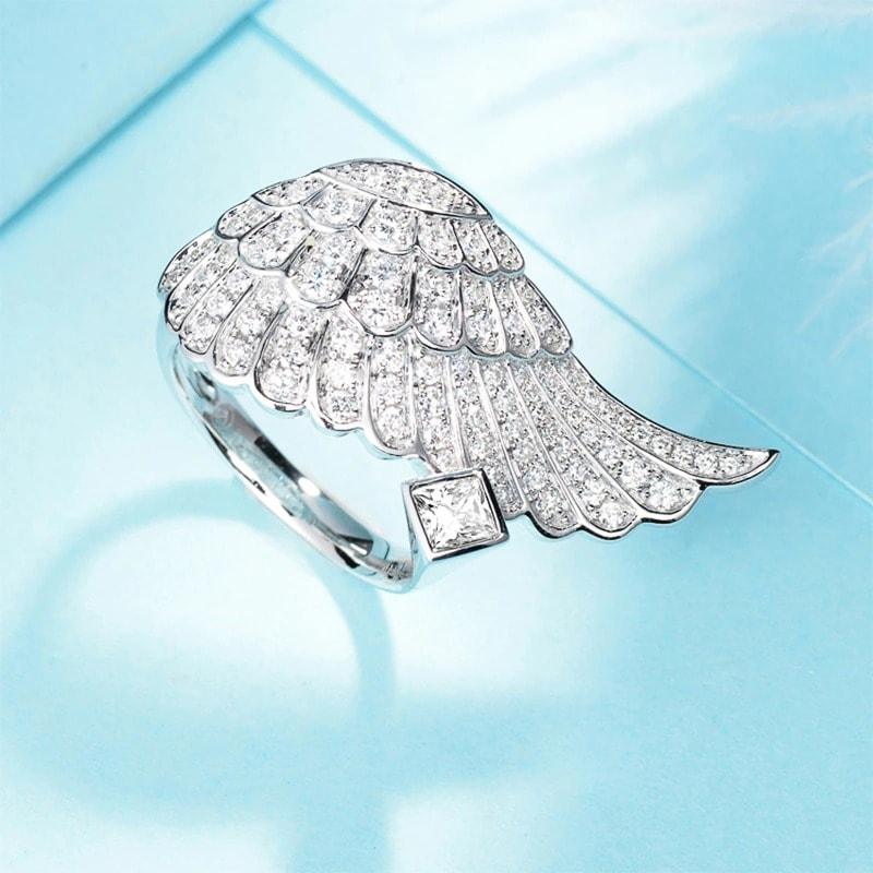 Inel argintiu, forma de aripa de inger, cu pietre din zirconiu, Abby C6 - Pursehuit.ro