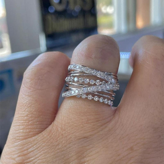 Inel argintiu, in straturi multiple, cu pietre din zirconiu, Franka C11 - Pursehuit.ro