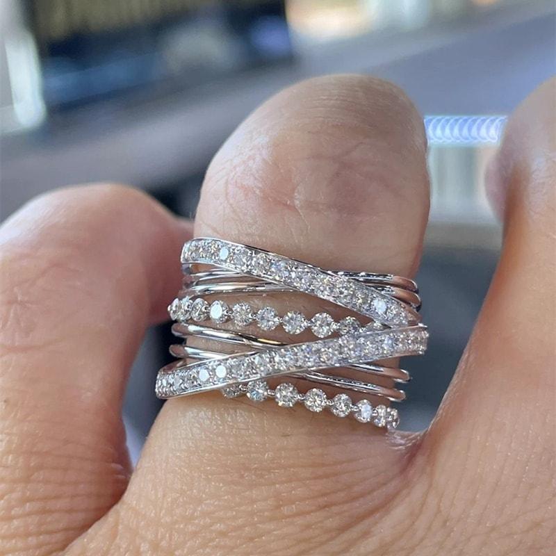 Inel argintiu, in straturi multiple, cu pietre din zirconiu, Franka C11 - Pursehuit.ro