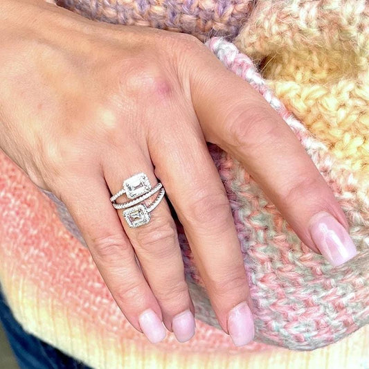 Inel argintiu, in straturi multiple, cu pietre din zirconiu, Ricka C20 - Pursehuit.ro