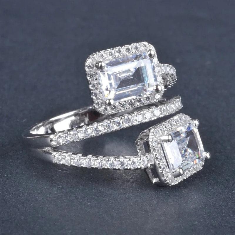 Inel argintiu, in straturi multiple, cu pietre din zirconiu, Ricka C20 - Pursehuit.ro