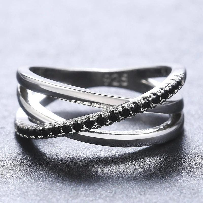 Inel argintiu, in straturi multiple, cu pietre din zirconiu, Shannon C21 - Pursehuit.ro