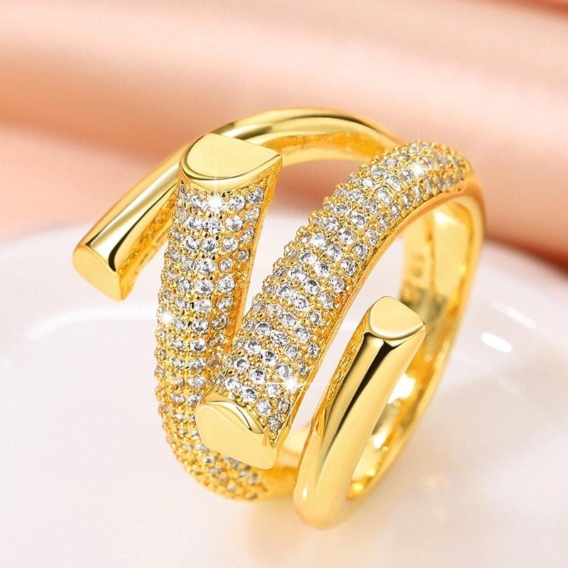 Inel auriu, cu pietre din zirconiu, Birna C29 - Pursehuit.ro