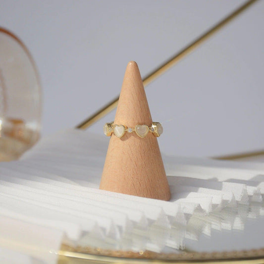 Inel auriu, reglabil, suflat cu aur 14k, cu inimioare si pietre din zirconiu, Maira C5 - Pursehuit.ro