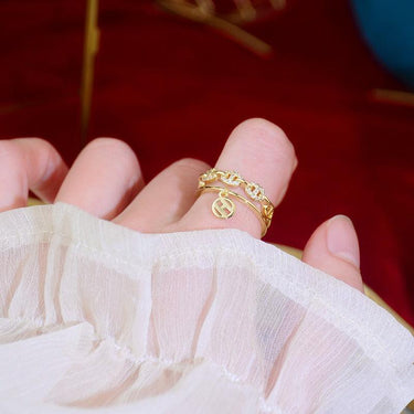Inel auriu, reglabil, suflat cu aur 14k, cu pietre din zirconiu, Moris C5 - Pursehuit.ro
