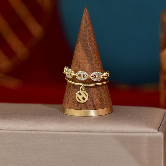 Inel auriu, reglabil, suflat cu aur 14k, cu pietre din zirconiu, Moris C5 - Pursehuit.ro