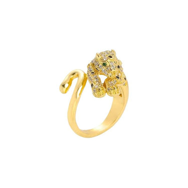 Inel auriu, suflat cu aur 14k, forma de pantera, cu pietre din zirconiu, Melia C5 - Pursehuit.ro