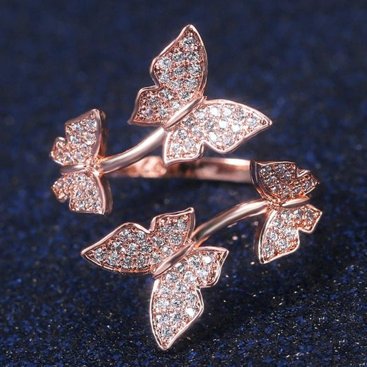 Inel rose gold, reglabil, cu pietre din zirconiu, Zorka C6 - Pursehuit.ro