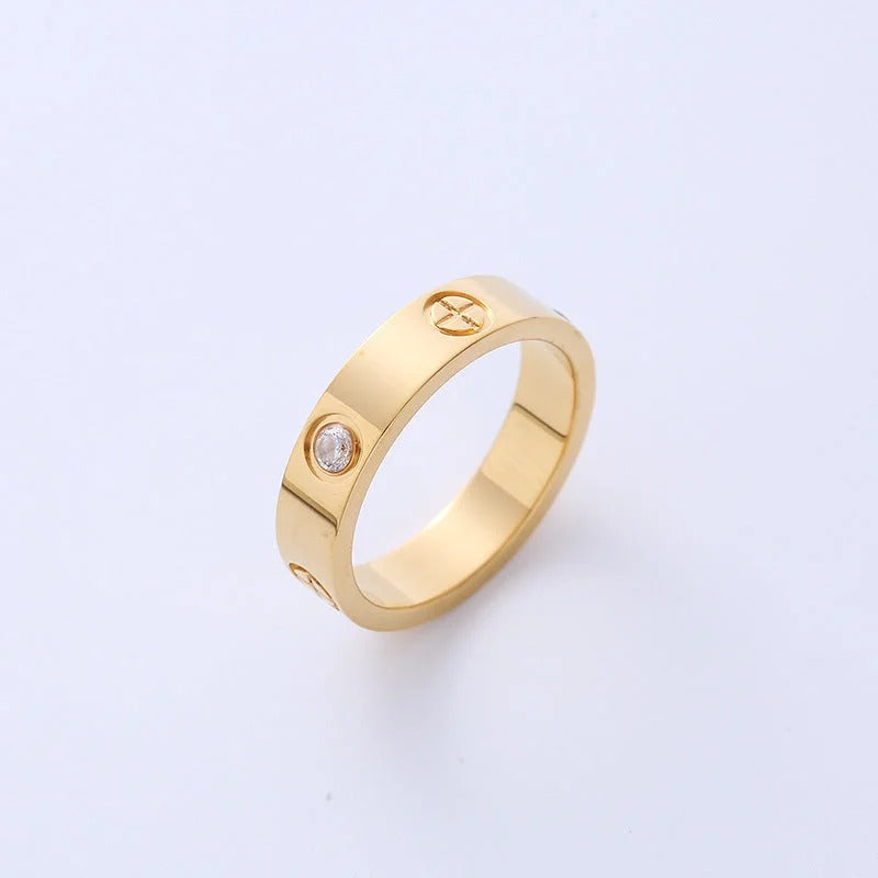 Inel auriu, LOVE, din otel inoxidabil, suflat cu aur 18k, cu pietre din zirconiu, Penelope C8