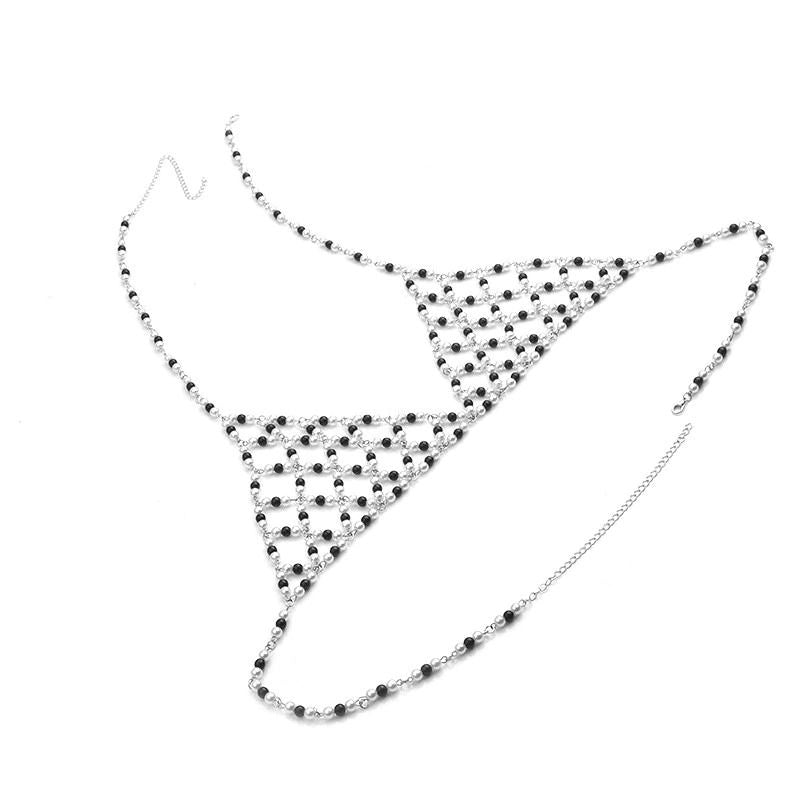 Lant de corp, stil sutien, argintiu, cu perle, Emanuela C22