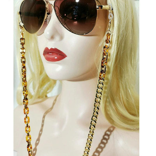 Lant de ochelari, auriu, cu zale maro, Angela C2 - Pursehuit.ro