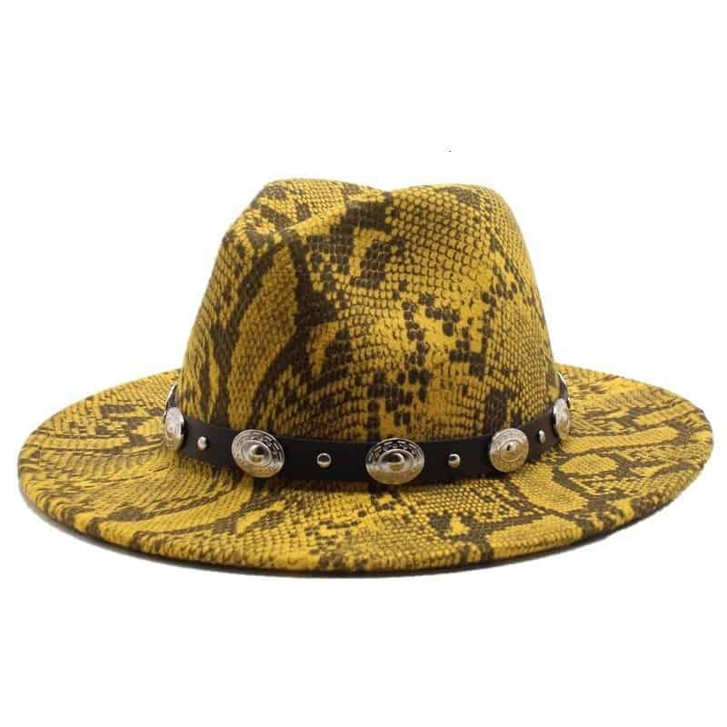 Palarie dama, galbena, imprimeu piele de sarpe, Jannie - Pursehuit.ro