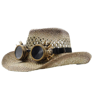 Palarie dama, bej, de vara, stil cowboy, cu ochelari decorativi, Adelmine - Pursehuit.ro