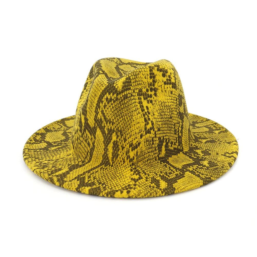 Palarie dama, galbena, imprimeu piele de sarpe, Soni - Pursehuit.ro