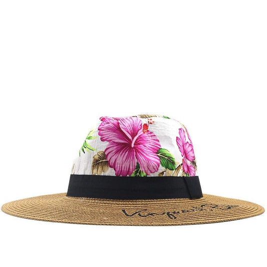 Palarie dama, maro, de vara, cu imprimeu floral, Thelia - Pursehuit.ro