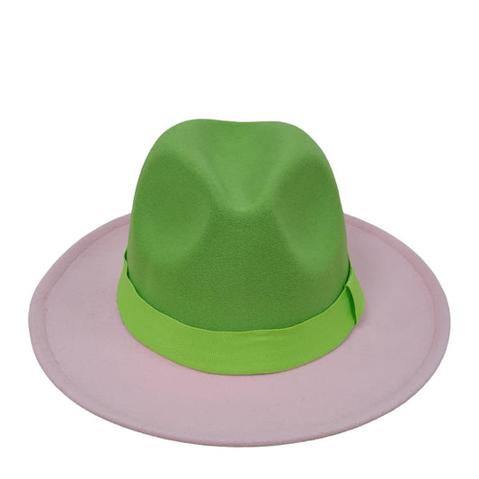 Palarie dama, roz cu verde, Tedora - Pursehuit.ro